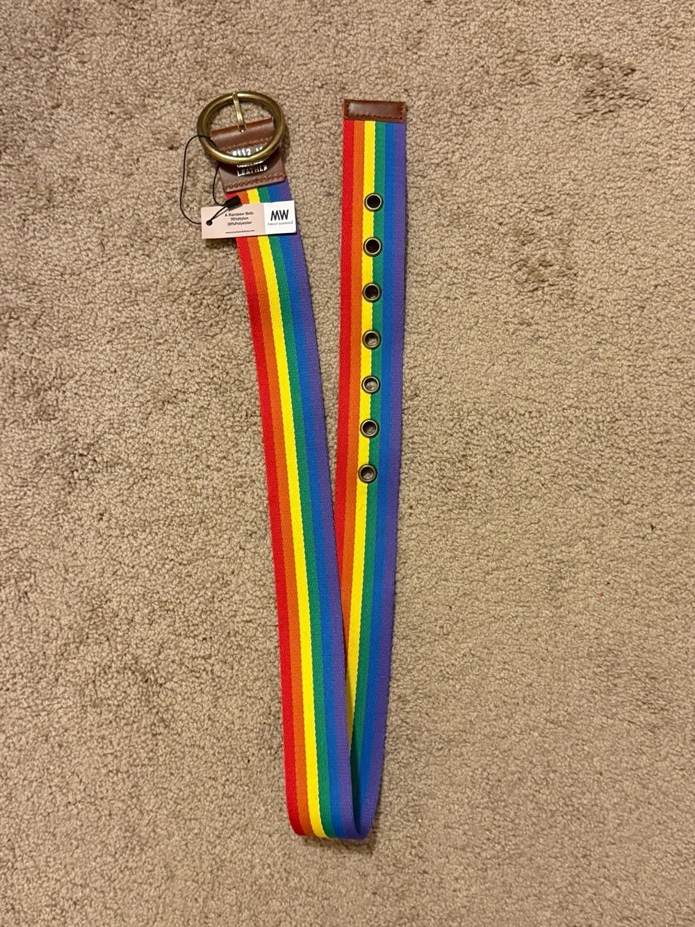 Men's Rainbow Stripe Fabric Belt with Leather Accents - MW